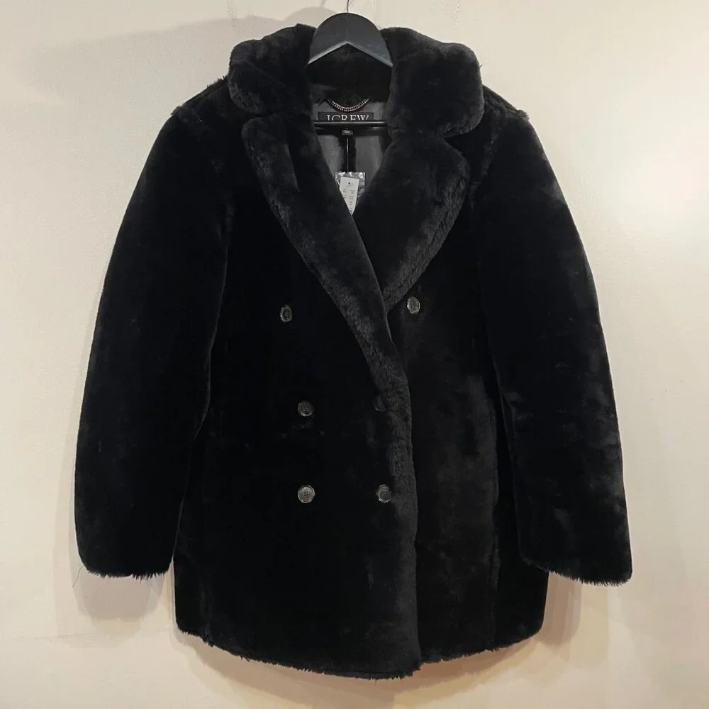 J. Crew Black Teddy Coat - Picture 3 of 8